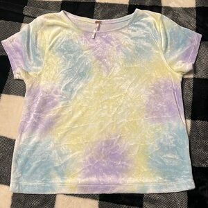 Free People Bright Eyes Tie Dye Pastel Velvet T-Shirt. Size Small